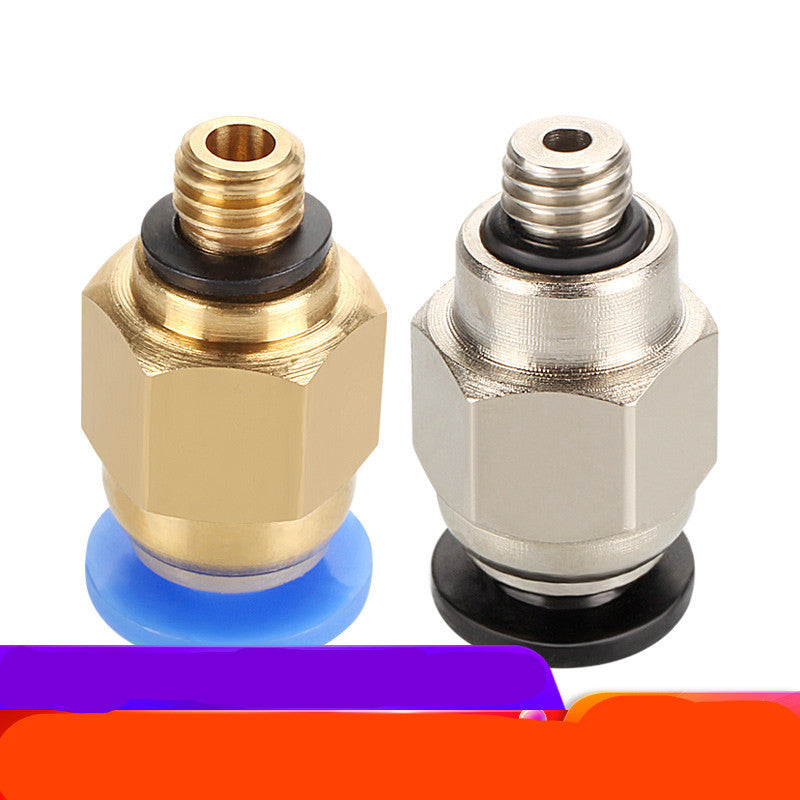PC4-M5 pneumatic quick plug connector with threaded fitting for trachea tubing, close-up view