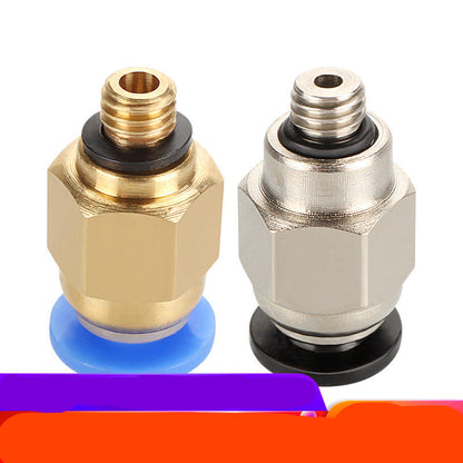 PC4-M5 pneumatic quick plug connector with threaded fitting for trachea tubing, close-up view