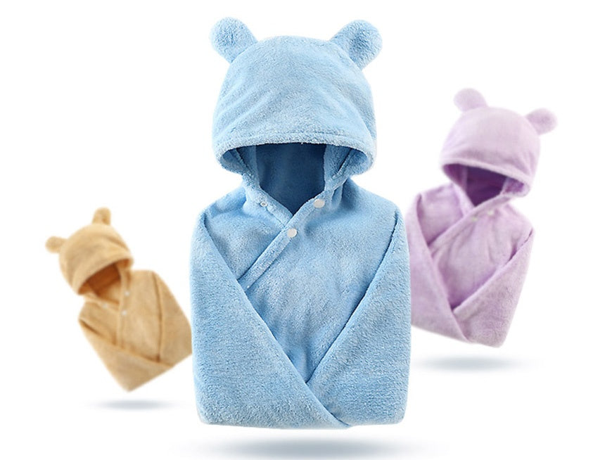 Cotton baby care hooded bath towel with soft hooded design for infants