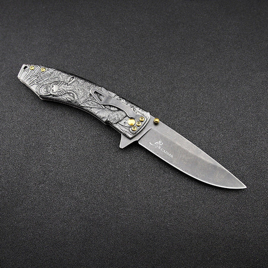 High hardness outdoor folding survival knife with rugged military-style design and textured handle