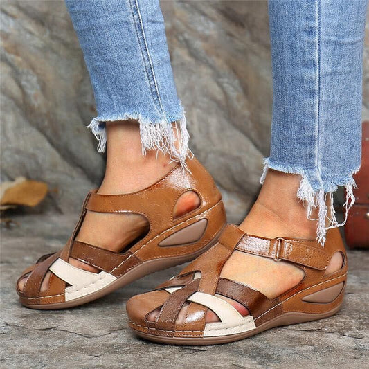 Women's waterproof mixed-color wedge sandals for summer; colorful design with open-toe straps