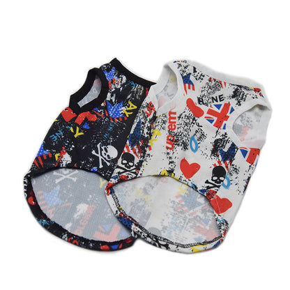 Punk street dog clothes with trendy edgy design, shown on a pet model