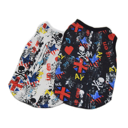 Trendy punk street dog clothes with edgy graphic design in a close-up product view