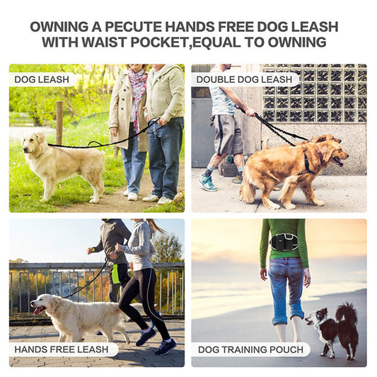 Hands-free dog training leash waist bag with portable storage for food, water cup, and outdoor walking essentials