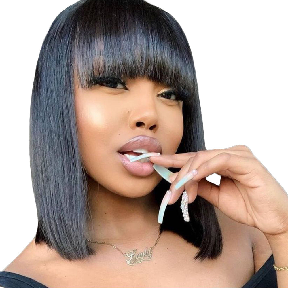 Women's short hair series real hair bob headgear, close-up view