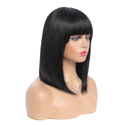 Women's short hair series real hair bob headgear, natural-looking bob wig