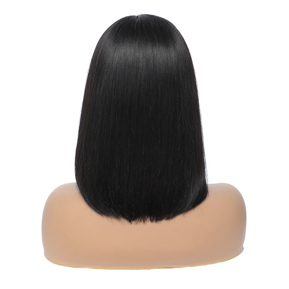 Women's short hair series real hair bob headgear on model head, natural-looking bob style