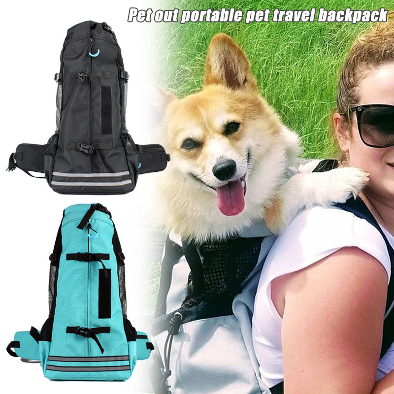Breathable pet backpack carrier bag with mesh panels for comfortable travel