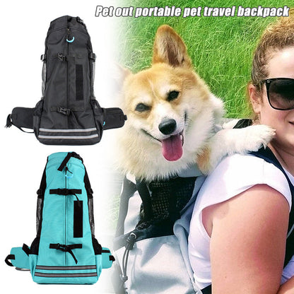 Breathable pet backpack carrier bag with mesh panels for comfortable travel