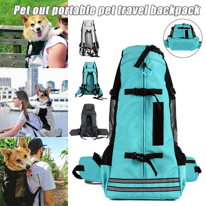 Breathable pet backpack carrier bag with mesh panels and padded straps