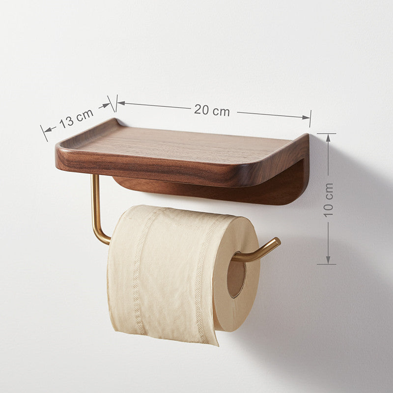 Solid wood wall-mounted paper towel rack and toilet roll holder in a creative design