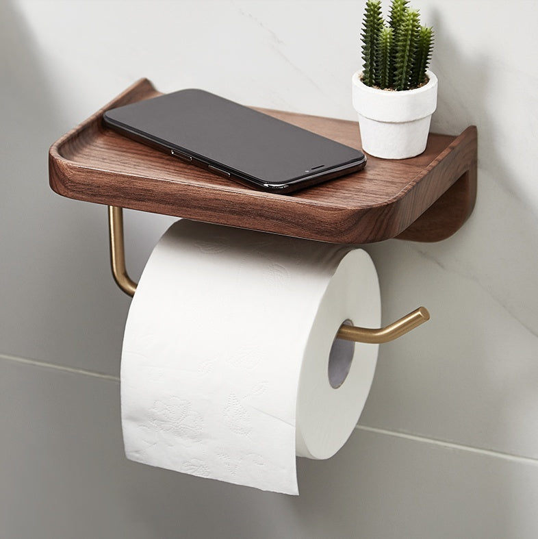 Solid wood wall-mounted paper towel rack and toilet roll holder in a creative design