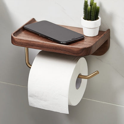 Solid wood wall-mounted paper towel rack and toilet roll holder in a creative design