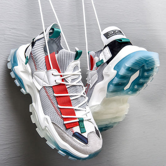 Red couple casual sneakers, unisex daddy shoes with a low-top design and casual sporty style