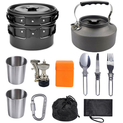 Portable camping outdoor cooker kettle for outdoor cooking, compact metal design; brand not visible