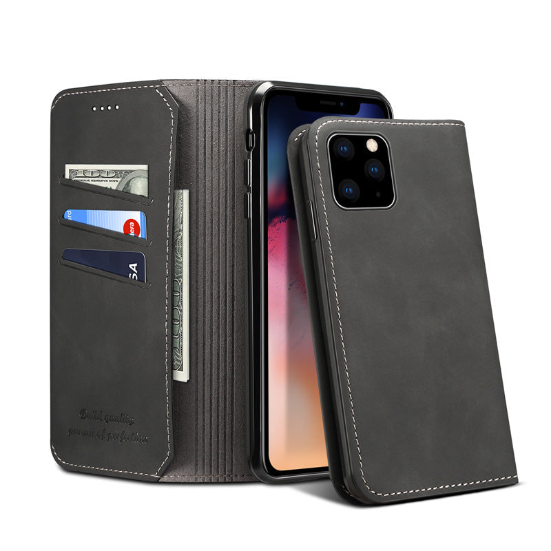 Leather wallet card holder flip cover in a compact design, shown closed