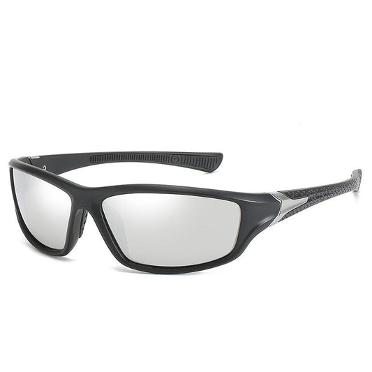 Men's polarized sports sunglasses for outdoor use, black frame with dark lenses