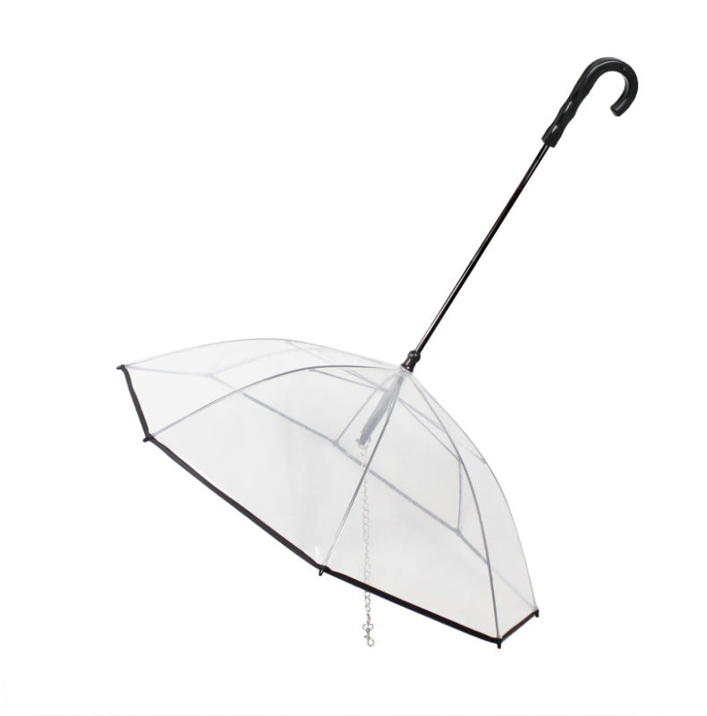 Transparent dog umbrella with removable traction chain for rainy walks