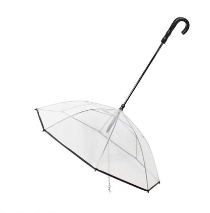 Transparent dog umbrella with removable traction chain for rainy walks