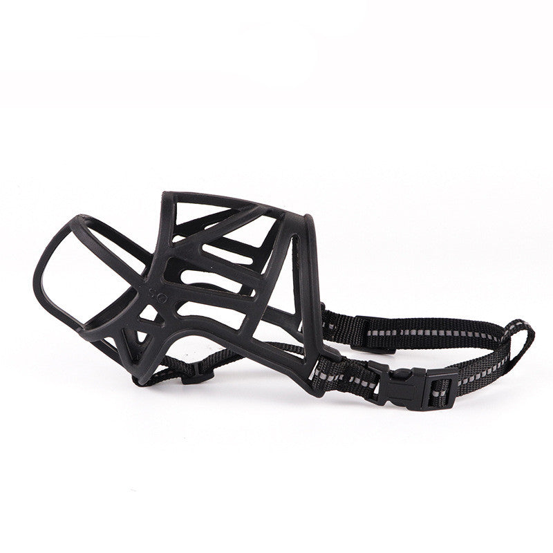 Dog mouth cover muzzle for pets, adjustable design shown from the side