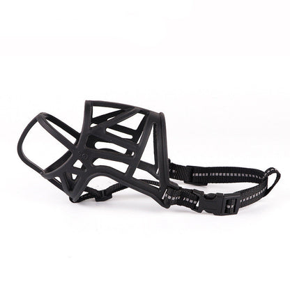 Dog mouth cover muzzle for pets, adjustable design shown from the side