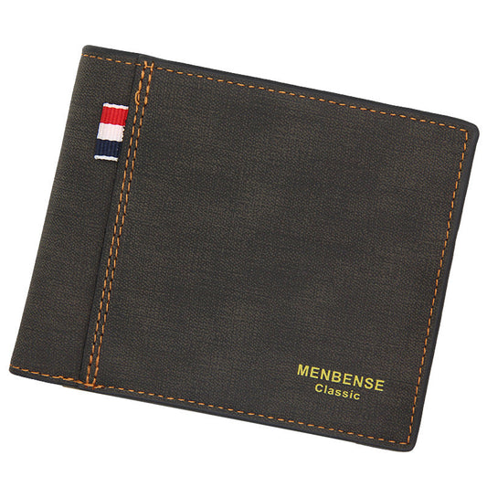 Men's short large-capacity fashion retro tri-fold wallet in brown leather with multiple card slots