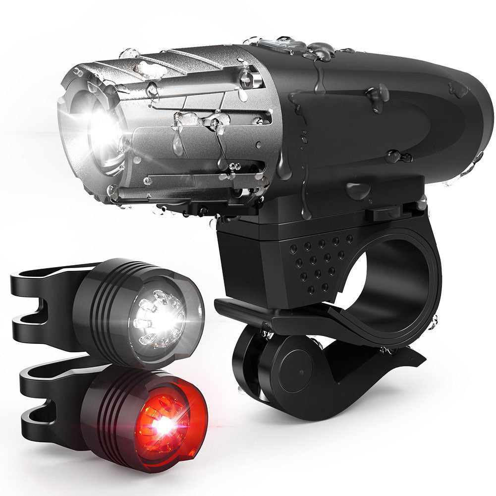 Rechargeable USB bicycle headlights and taillights for mountain bikes with strong front and rear lighting