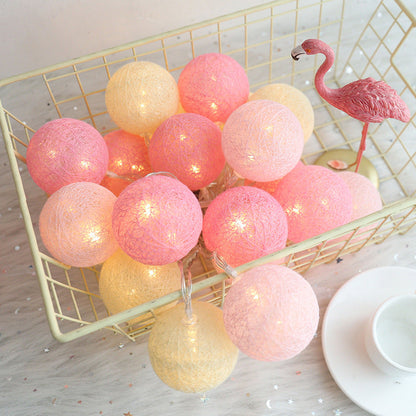 Cotton thread ball LED lantern string starry lamp with warm lights for battery-powered decoration