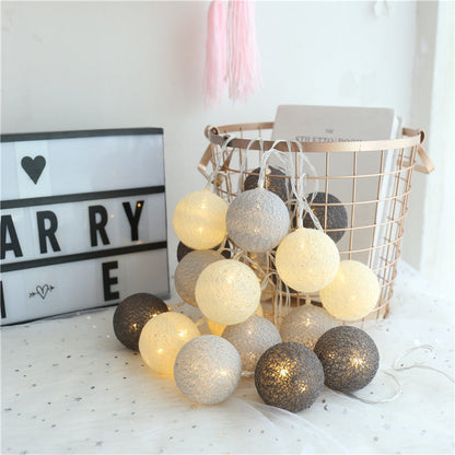 Cotton thread ball LED lantern string light with starry lamp design and battery-powered decoration lights