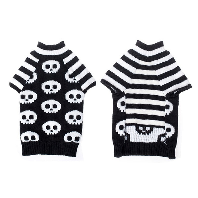 Skull dog Halloween sweater for pets, black design with white skull pattern