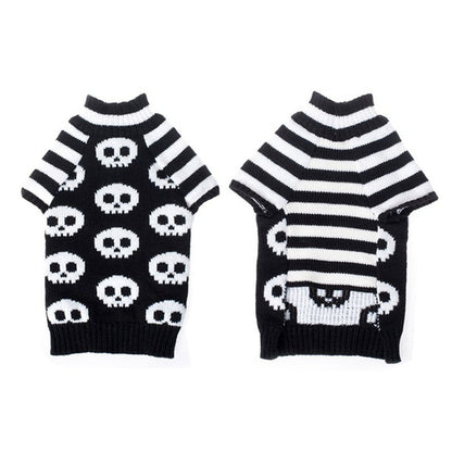 Skull dog Halloween sweater for pets, black design with white skull pattern