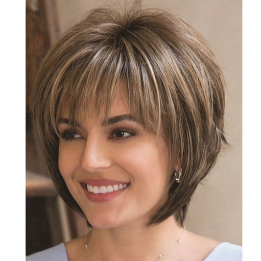 Women's fashion wig with chemical fiber headgear, styled synthetic hairpiece by My Store