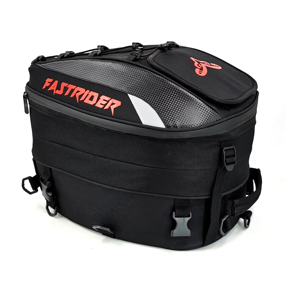 Motorcycle rider wagon tail bag, rear view of durable luggage mounted on a motorcycle, My Store brand