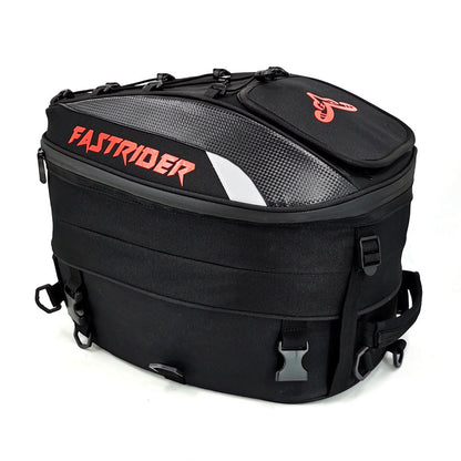 Motorcycle rider wagon tail bag, rear view of durable luggage mounted on a motorcycle, My Store brand