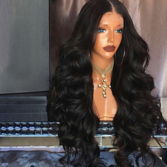 Black big wave ladies wig with African curly hair and customizable front lace design