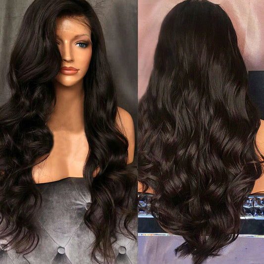 Black big wave front lace wig with African curly hair texture, customizable ladies fashion wig