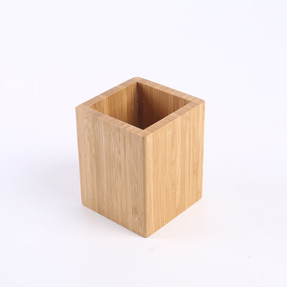 Bamboo square pen, pencil, and makeup brush holder organizer for office stationery storage