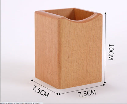 Bamboo square pen, pencil, and makeup brush holder organizer for office stationery storage