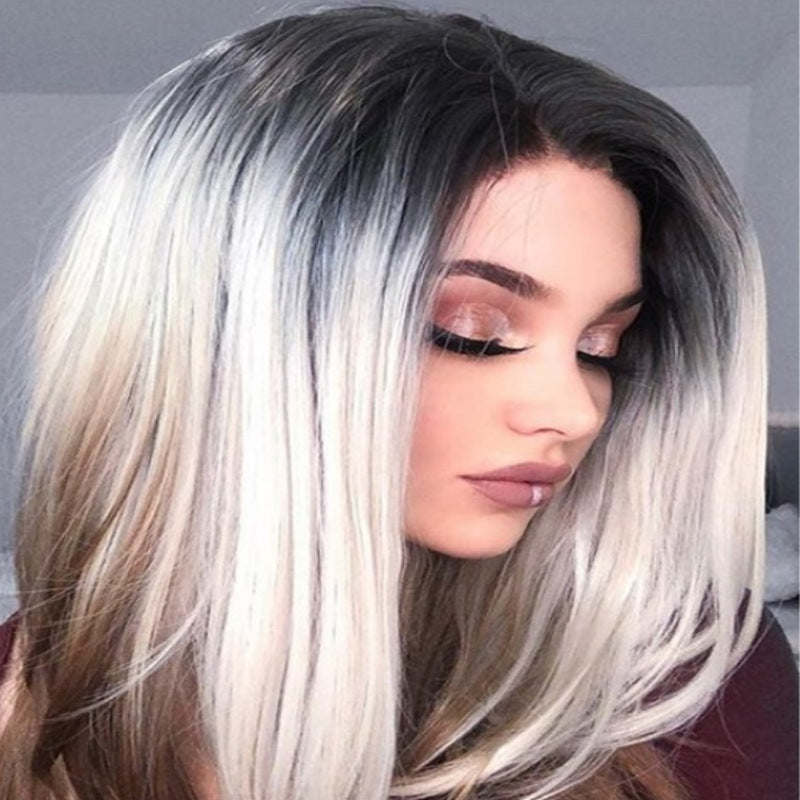 Three-color gradient mid-section women's wig set with blended tones and realistic stylingWinvalid