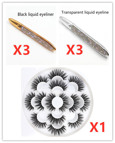 Multicolor self-adhesive false eyelashes with eyeliner applicator tube; My Store beauty product package