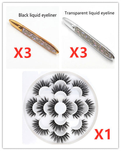 Multicolor self-adhesive false eyelashes with eyeliner applicator tube; My Store beauty product package
