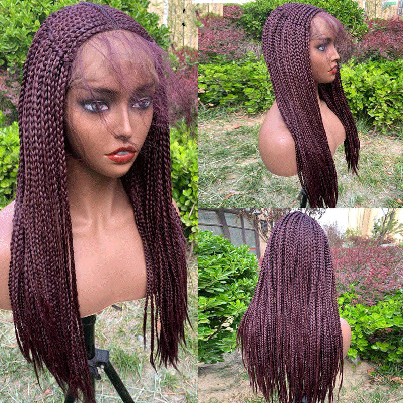 13x6 synthetic braided lace front wig in black with natural-looking braids