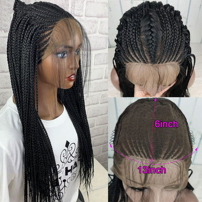 13x6 synthetic braided lace front wig with detailed braiding and natural-looking hairline
