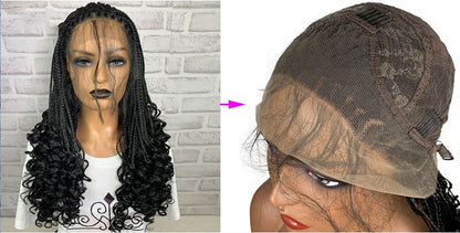 13x6 synthetic braided lace front wig in black, featuring a natural-looking hairline and detailed braided texture