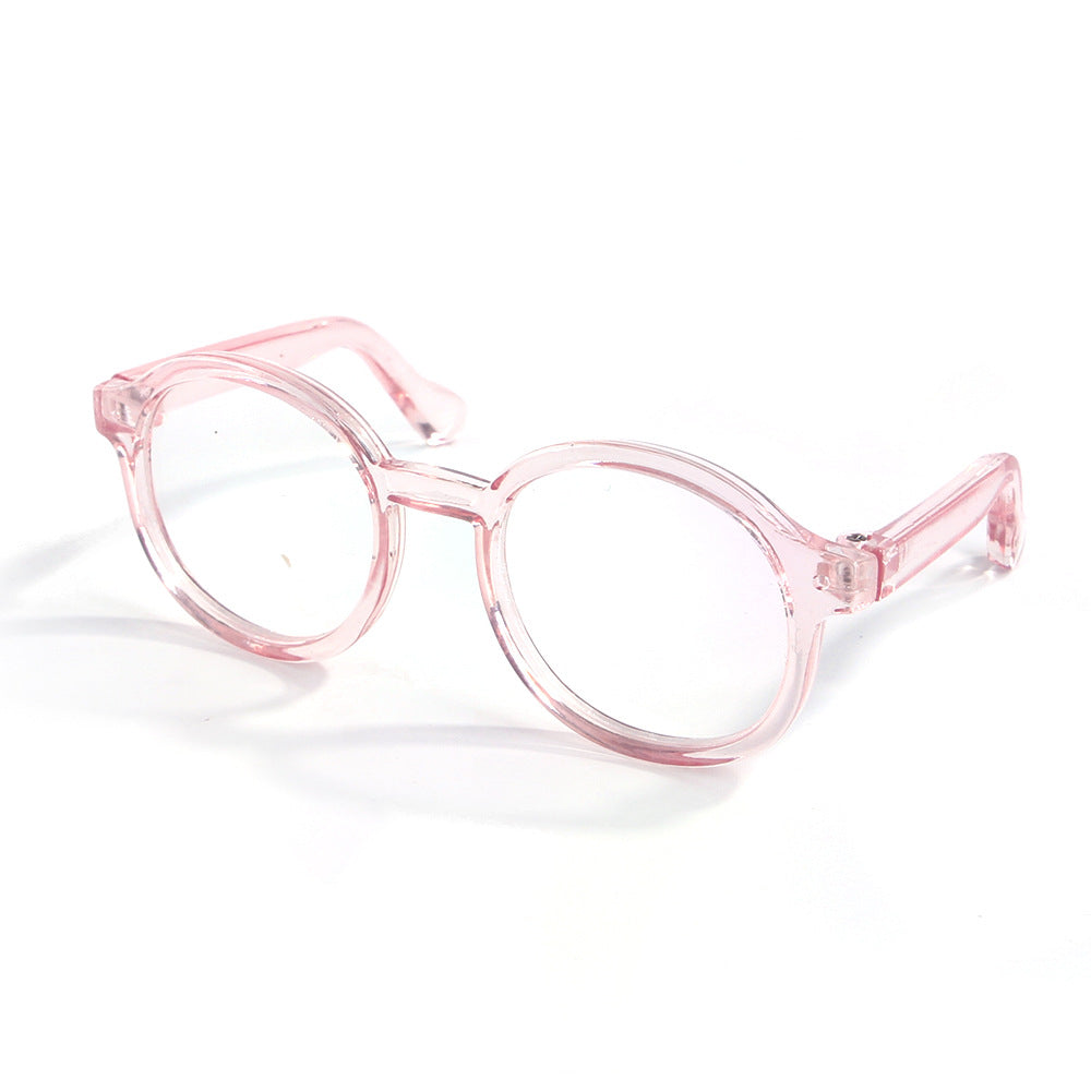 Transparent plastic cat-eye glasses frame close-up