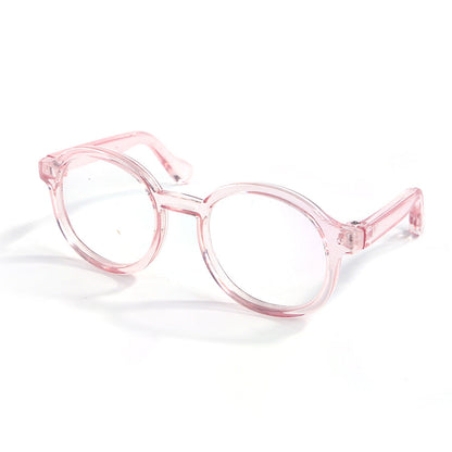 Transparent plastic cat-eye glasses frame close-up