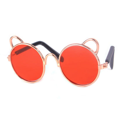 Cute cat sunglasses for dogs and teddy bears, black pet eyewear shown on a white background