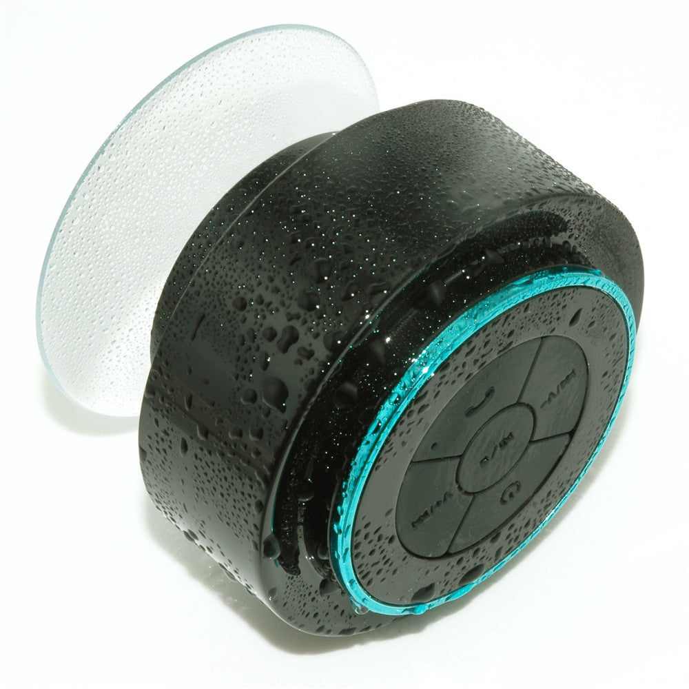 Waterproof Bluetooth mini bathroom speaker with compact portable design and visible buttons