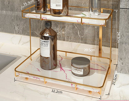 Light luxury bathroom shelf in a modern design, shown mounted on a wall for organized storage