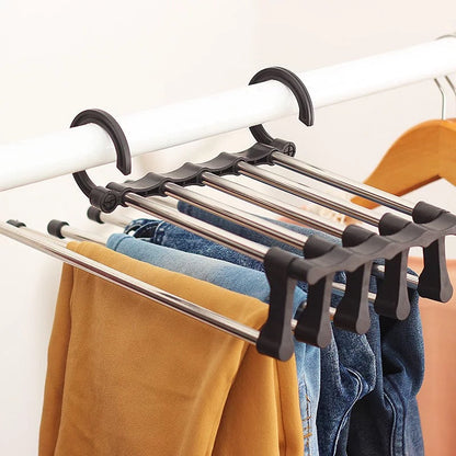 Telescopic folding multifunctional pants rack and hanger for household clothing organization
